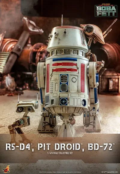 TMS 86 R5-D4, Pit Droid, and BD-72