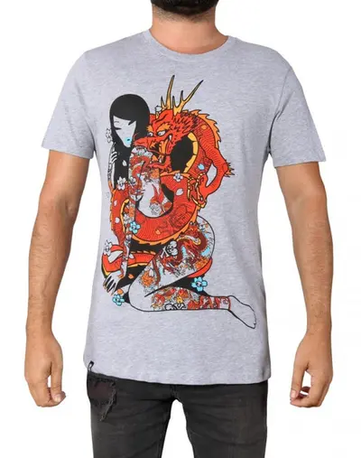 tokidoki TKDK - Dragon Chaser Men's Shirt, Light Heather Grey