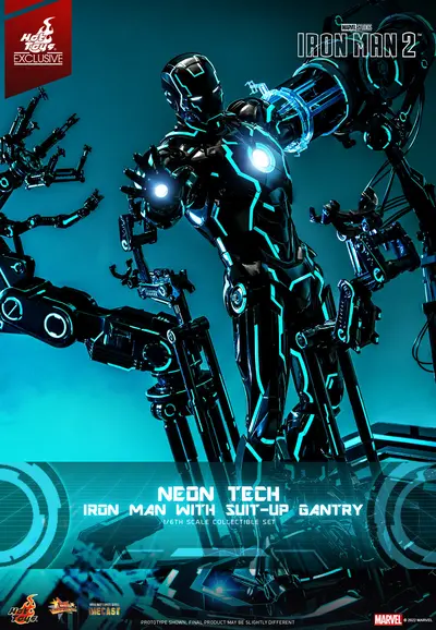 MMS 672 Neon Tech Iron Man with Suit-Up Gantry